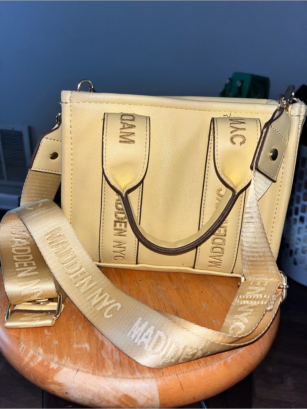Madden NYC Double Handle Tote Handbag in Butter Yellow.